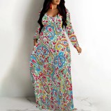 1 Piece Custom Casual Digital Printing Long Sleeve Maxi Dresses