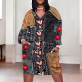 1 Piece Custom Casual Digital Printing V Neck Plus Size Midi Dresses