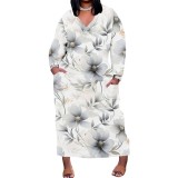 1 Piece Custom Casual Digital Printing V Neck Plus Size Maxi Dresses
