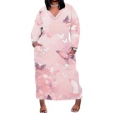 1 Piece Custom Casual Digital Printing V Neck Plus Size Maxi Dresses