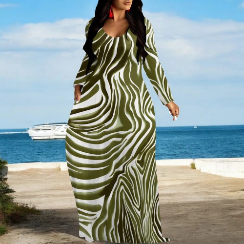 1 Piece Custom Casual Digital Printing Long Sleeve Maxi Dresses