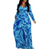 1 Piece Custom Casual Digital Printing Long Sleeve Maxi Dresses
