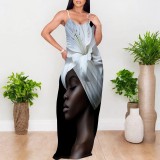 1 Piece Custom Casual Digital Printing Avatar Straps Long Dresses