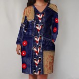 1 Piece Custom Casual Digital Printing V Neck Plus Size Midi Dresses