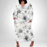 1 Piece Custom Casual Digital Printing V Neck Plus Size Maxi Dresses