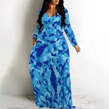 1 Piece Custom Casual Digital Printing Long Sleeve Maxi Dresses