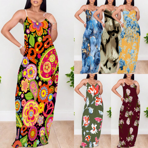 1 Piece Custom Casual Digital Printing Avatar Straps Long Dresses