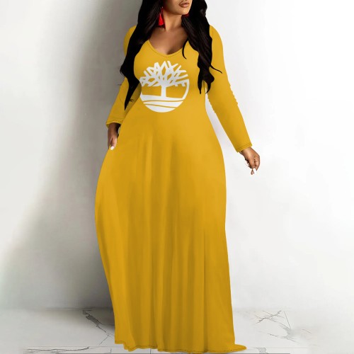 1 Piece Custom Casual Digital Printing Long Sleeve Maxi Dresses