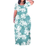 1 Piece Custom Casual Digital Printing Scoop Neck Plus Size Maxi Dresses