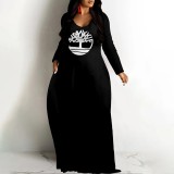 1 Piece Custom Casual Digital Printing Long Sleeve Maxi Dresses
