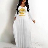 1 Piece Custom Casual Digital Printing Long Sleeve Maxi Dresses
