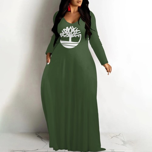 1 Piece Custom Casual Digital Printing Long Sleeve Maxi Dresses