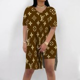 1 Piece Custom Casual Digital Printing V Neck Short Set