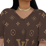 1 Piece Custom Casual Digital Printing V Neck Short Set