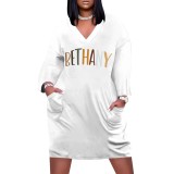 1 Piece Custom Casual Digital Printing V Neck Plus Size Midi Dresses