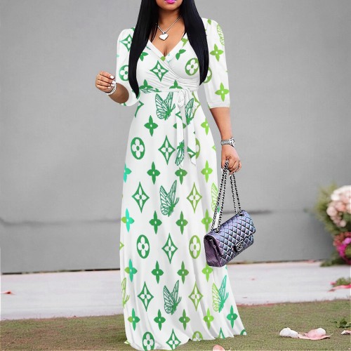 1 Piece Custom Casual Digital Printing Letter Maxi Dress