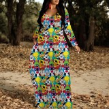 1 Piece Custom Casual Digital Printing Cartoon V Neck Maxi Dresses