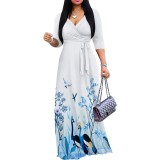 1 Piece Custom Casual Digital Printing V Neck Long Sleeve Maxi Dresses