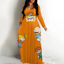 1 Piece Custom Casual Digital Printing Cartoon V Neck Maxi Dresses