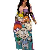 1 Piece Custom Casual Digital Printing Cartoon V Neck Maxi Dresses