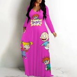 1 Piece Custom Casual Digital Printing Cartoon V Neck Maxi Dresses