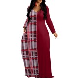 1 Piece Custom Casual Digital Printing V Neck Long Sleeve Maxi Dresses