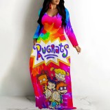 1 Piece Custom Casual Digital Printing Cartoon V Neck Maxi Dresses