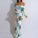 1 Piece Custom Casual Digital Printing Off Shoulder Evening Dresses