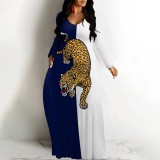 1 Piece Custom Casual Digital Printing V Neck Long Sleeve Maxi Dresses