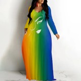 1 Piece Custom Casual Digital Printing V Neck Gradient Maxi Dresses
