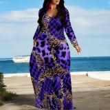 1 Piece Custom Casual Digital Printing Long Sleeve Maxi Dresses