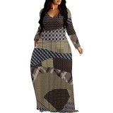 1 Piece Custom Casual Digital Printing Long Sleeve Maxi Dresses