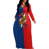 1 Piece Custom Casual Digital Printing V Neck Long Sleeve Maxi Dresses