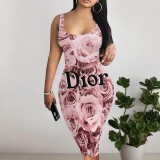 1 Piece Custom Casual Digital Printing U Neck Sleeveless Midi Dresses