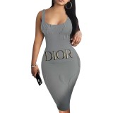 1 Piece Custom Casual Digital Printing U Neck Sleeveless Midi Dresses
