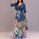 1 Piece Custom Casual Digital Printing V Neck Long Sleeve Maxi Dresses