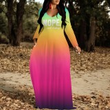 1 Piece Custom Casual Digital Printing V Neck Gradient Maxi Dresses