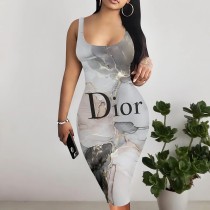 1 Piece Custom Casual Digital Printing U Neck Sleeveless Midi Dresses