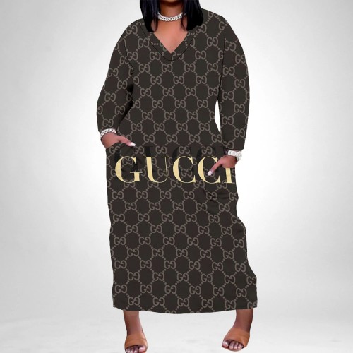 1 Piece Custom Casual Digital Printing V Neck Long Sleeve Maxi Dresses