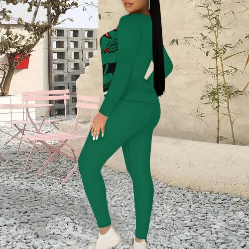 1 Piece Custom Casual Digital Printing Christmas Long Sleeve Pant Set