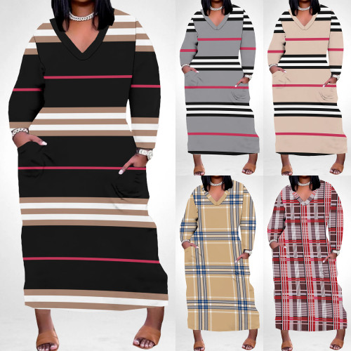 1 Piece Custom Casual Digital Printing V Neck Plus Size Midi Dresses