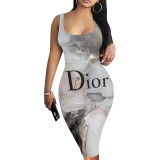 1 Piece Custom Casual Digital Printing U Neck Sleeveless Midi Dresses