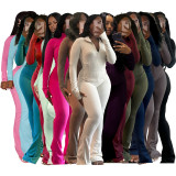 Casual Tight Long Sleeve Zipper High Neck Flared Two Piece
