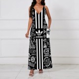 1 Piece Custom Casual Digital Printing Straps V Neck Maxi Dress
