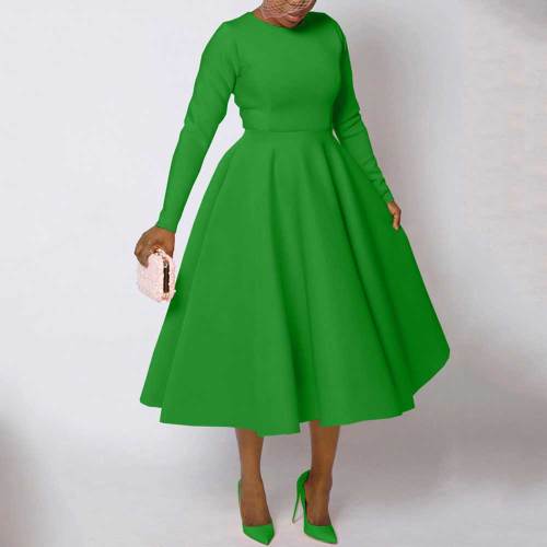 Solid Color Elegant Swing Midi Dress