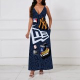 1 Piece Custom Casual Digital Printing Straps V Neck Maxi Dress