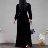 1 Piece Custom Casual Digital Printing V Neck Long Sleeve Maxi Dresses
