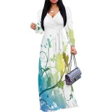 1 Piece Custom Casual Digital Printing V Neck Long Sleeve Maxi Dresses