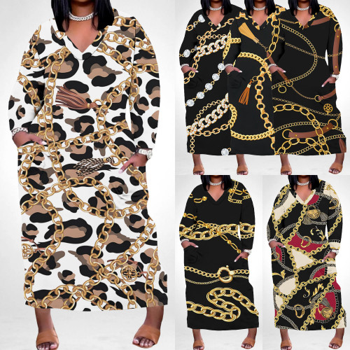 1 Piece Custom Casual Digital Printing V Neck Plus Size Long Dresses