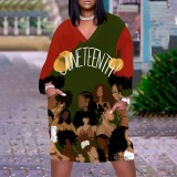 1 Piece Custom Casual Digital Printing V Neck Plus Size Midi Dresses